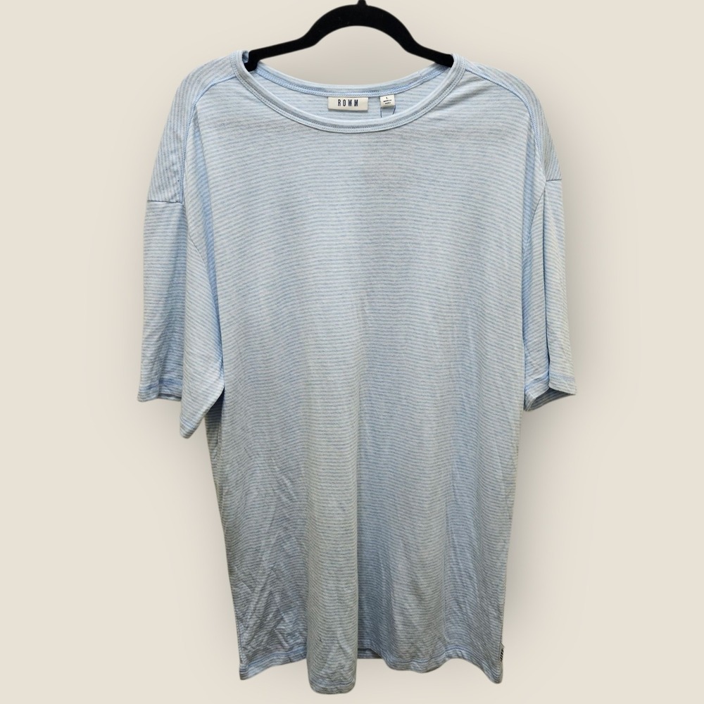 ROWM Men's T-Shirt Large Blue Striped Short Sleeve Casual Top NWT Peru Cotton